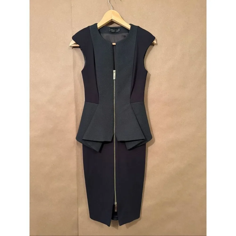 Ted Baker London Jumana textured‎ peplum zip-front sheath dress